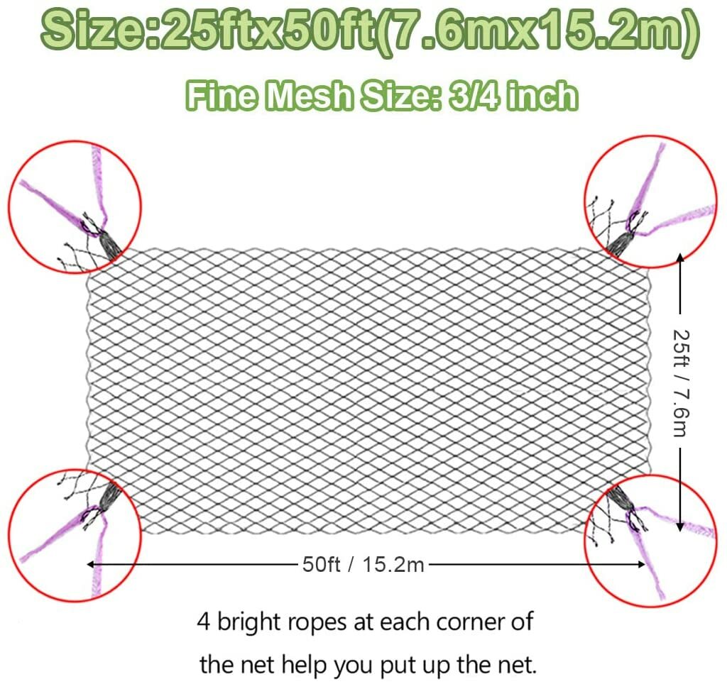 Heavy Duty 25' X 50' w/3/4" SMALLER HOLES Netting Garden Bird Poultry Aviary Pen