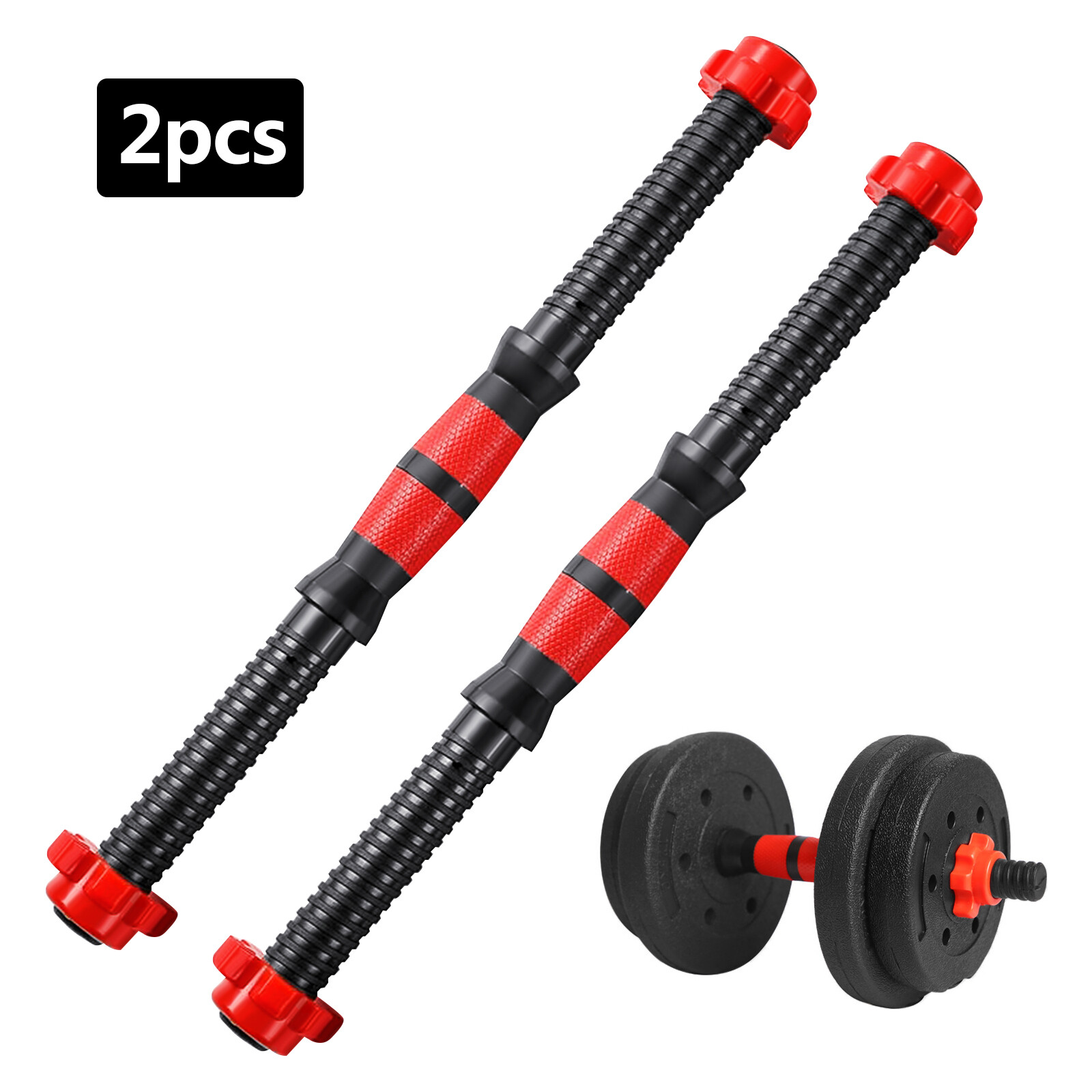2pcs 16in Dumbbell Handles with Spinlocks Fit 1 inch Weight Plate Non-slip Grip