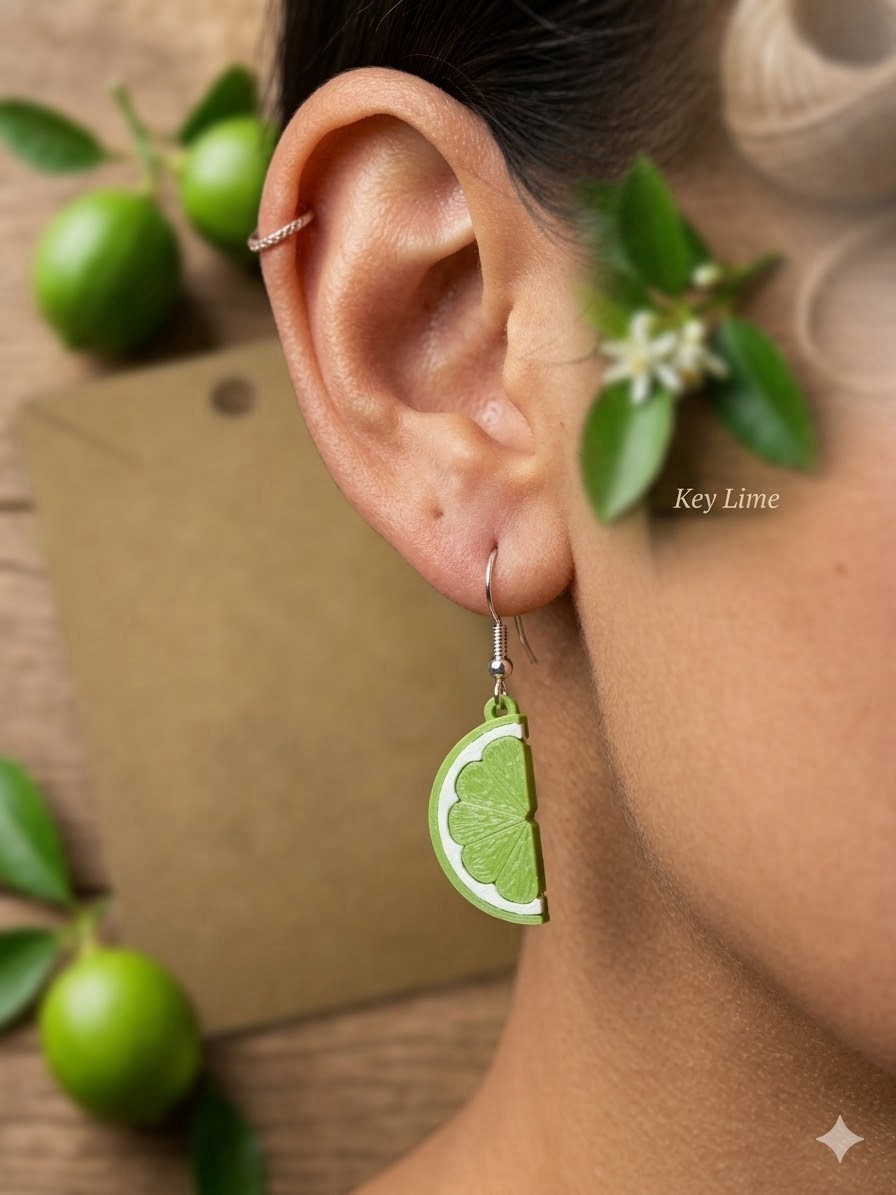 Small Lime Slice Dangle Earrings Zesty Fruit Jewelry Gift Fleshy Squeezed🍋‍🟩