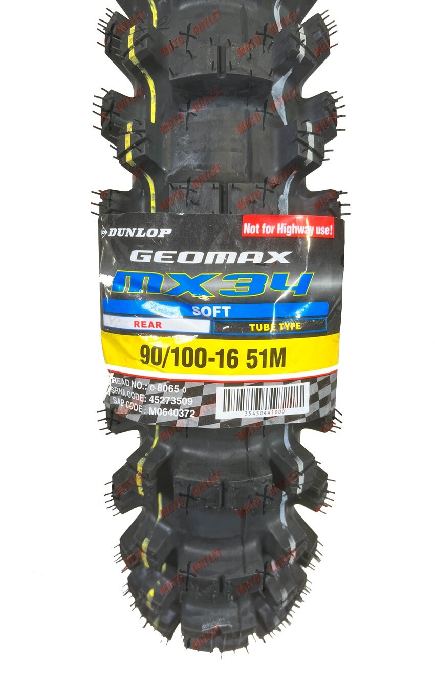 Dunlop 70/100-19 90/100-16 Tire Set MX34 Front Rear KX100 TTR125L Big Wheel