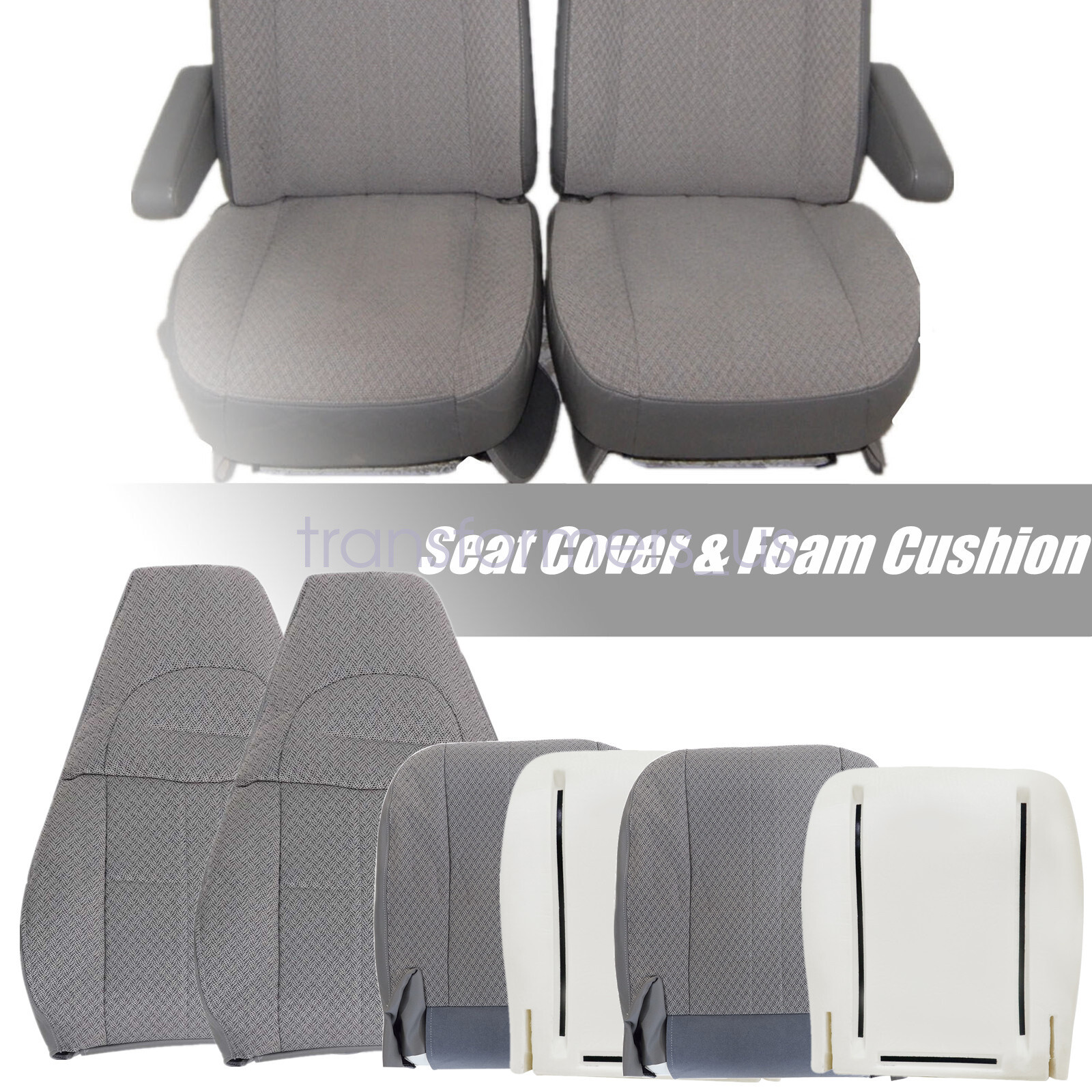For 2003-2014 Chevy Express Driver & Passenger Cloth Seat Cover & Foam Cushion