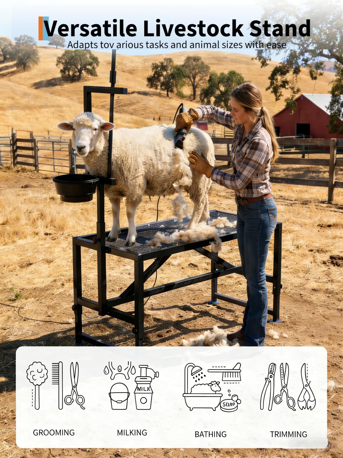 600LB Capacity Adjustable Goat Stand | 47" Metal Shearing/Milking Stanchion
