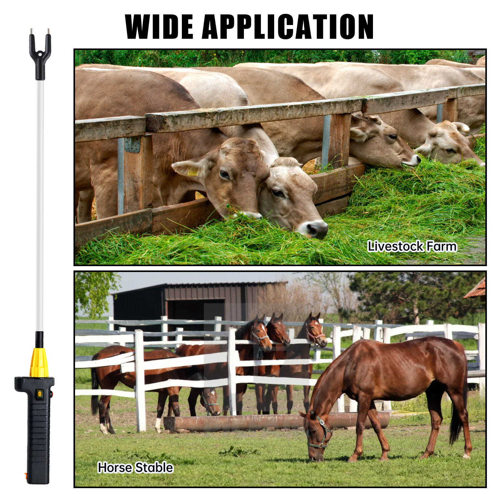 12KV Cattle Prodder Stock Prod Rechargeable Electric Shock Livestock Cow Farm