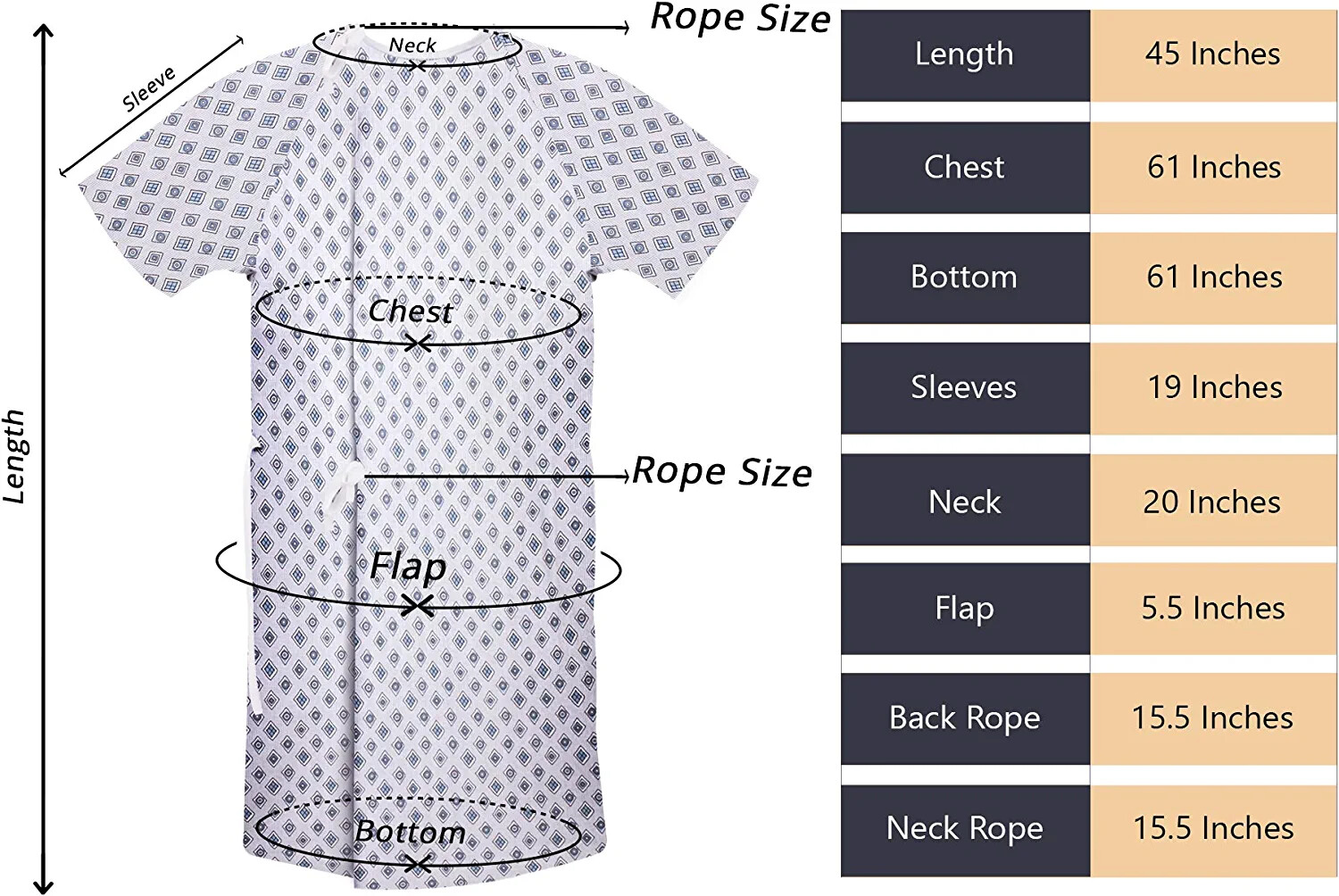 6 Pack Cotton Blend Unisex Hospital Gown, Back Tie, 45" L & 61" W Utopia Care