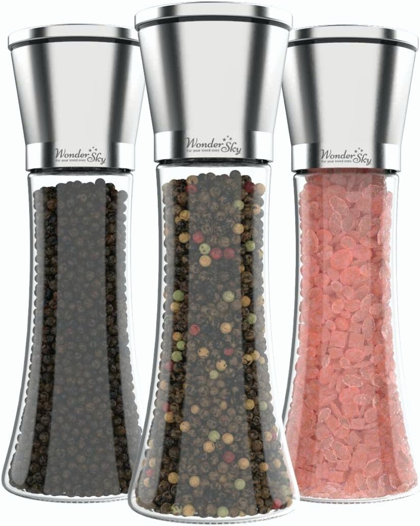 Salt and Pepper Grinder Set Refillable Pepper Mill Salt Grinder (3 Pack)