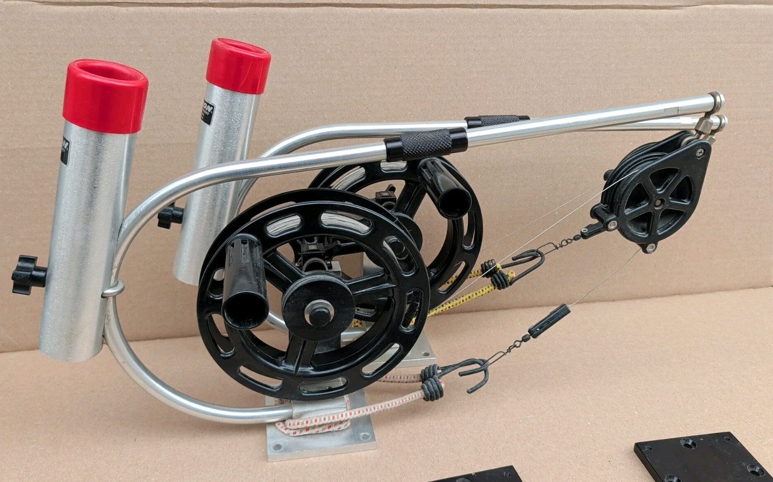 2 Big Jon Manualy Operated Downriggers, W/ Base, Counter and Steel Line