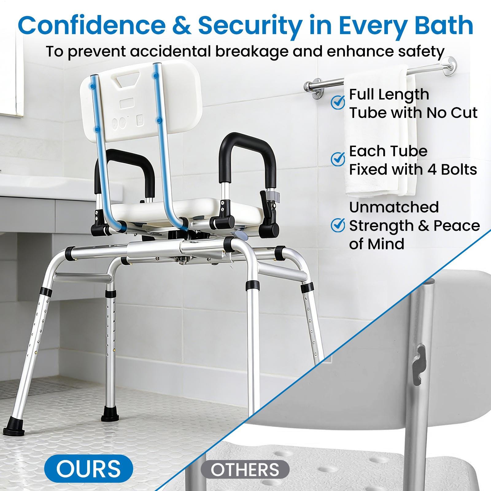 Sliding Tub Transfer Bench Shower Chair w/ 360 Degree Swivel Seat 220LBS