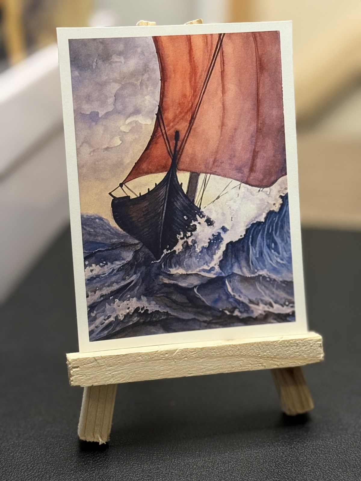 PRINT ACEO original watercolor Viking longship boat painting mini art card