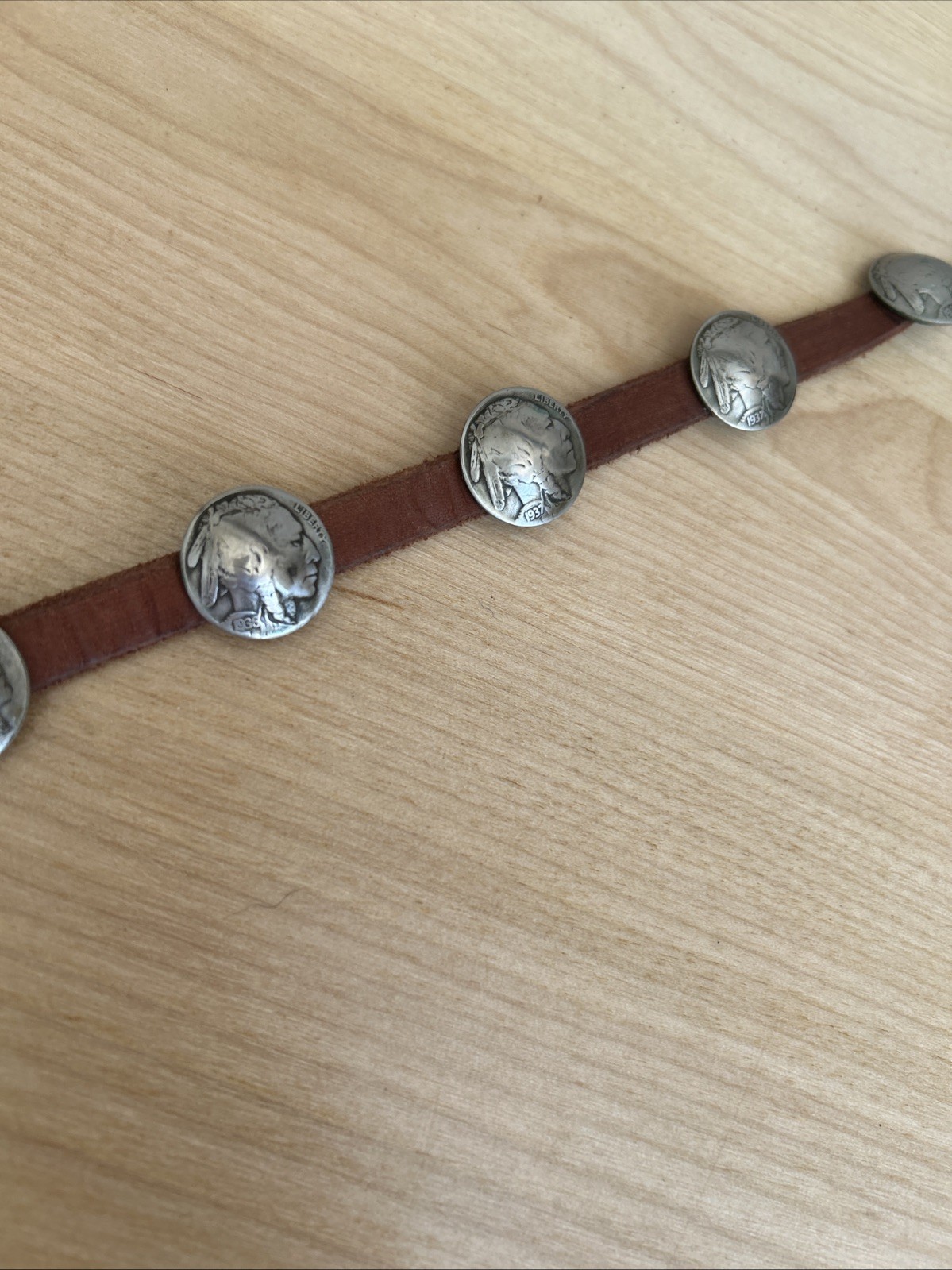 Vintage Buffalo Nickel And Leather Indian Concho Hatband