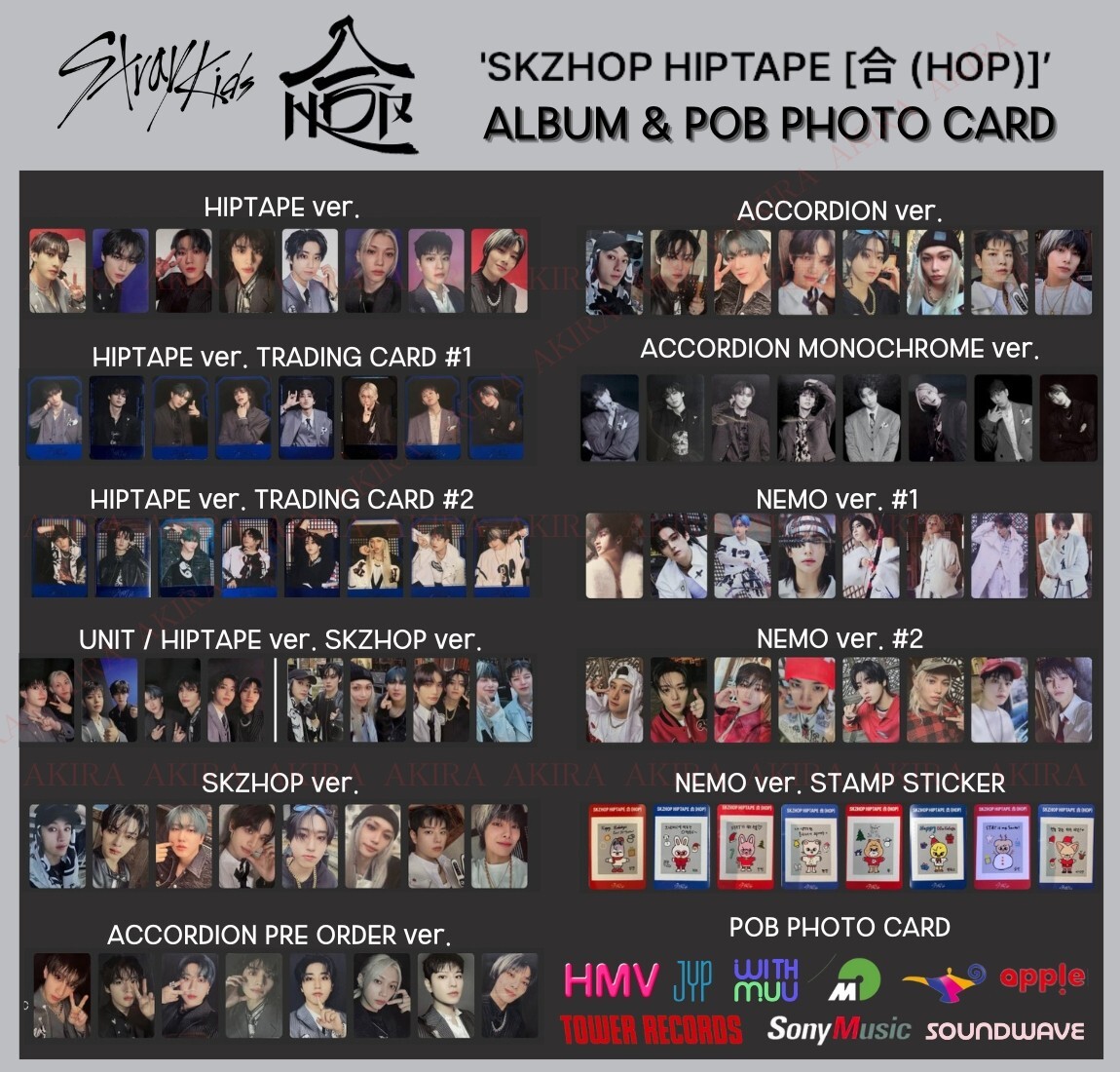 STRAY KIDS SKZHOP HIPTAPE 合(HOP) ALBUM PHOTO CARD JAPAN KOREA POB LUCKY DRAW