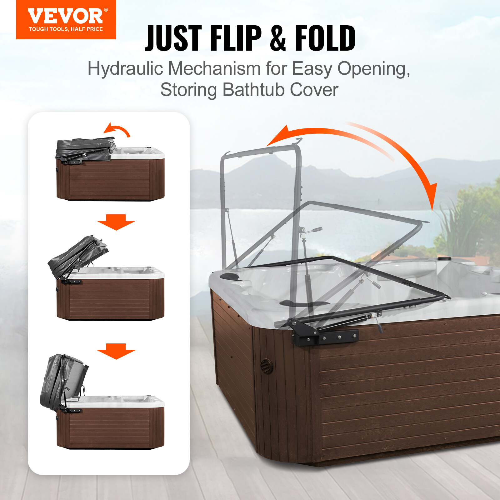 VEVOR Hot Tub Cover Lift Hydraulic 69-96.5 in Width Adjustable for Hot Tub Spa