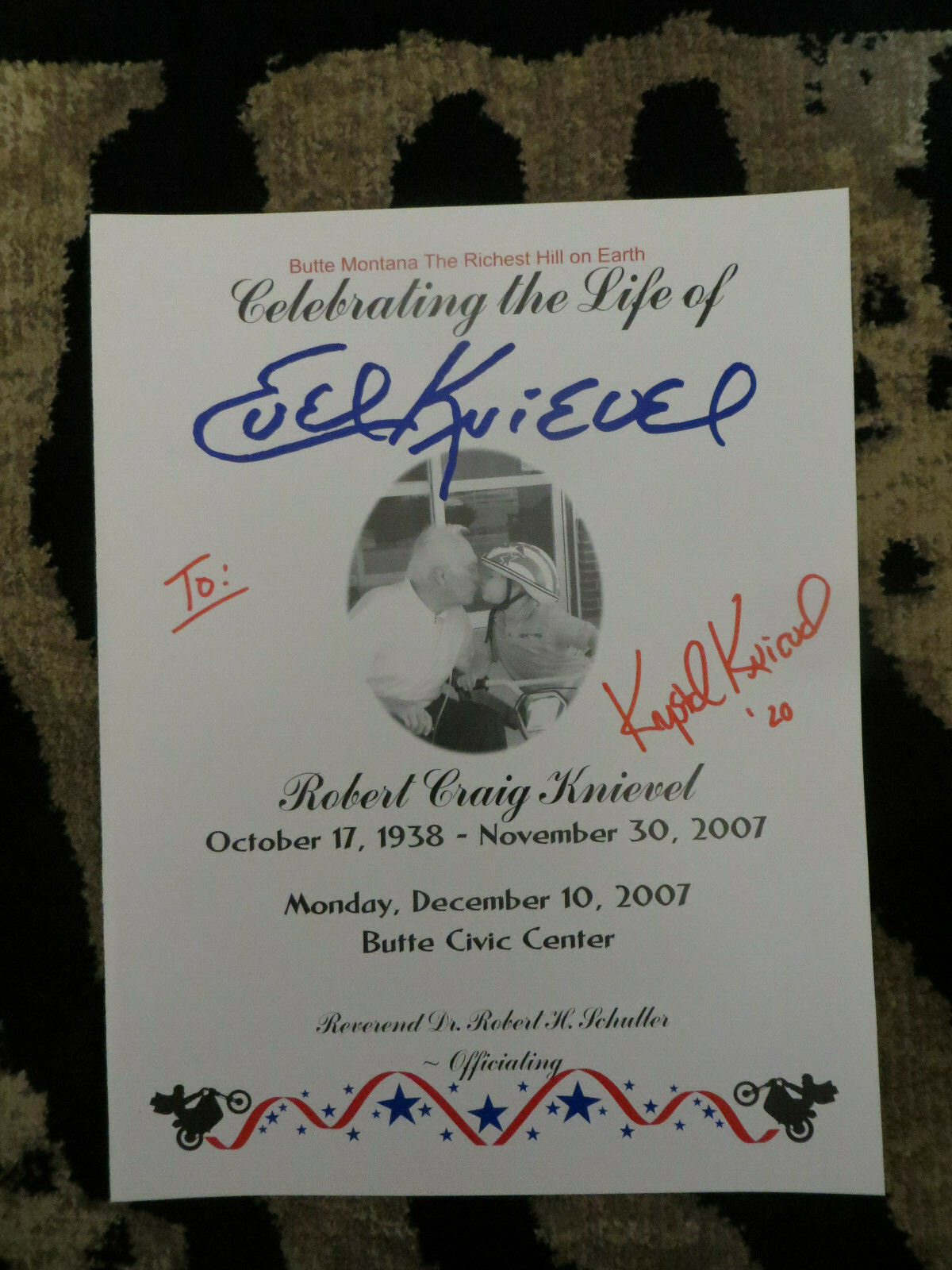 EVEL KNIEVEL 2007 ORIGINAL FUNERAL PROGRAM FROM BUTTE, MT-CREATED BY FAMILY.
