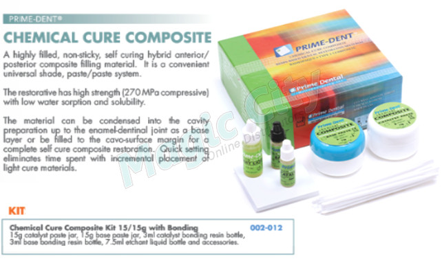 Prime-Dent Dental Chemical Self Cure Composite Resin Kit 15g/15g with Bonding