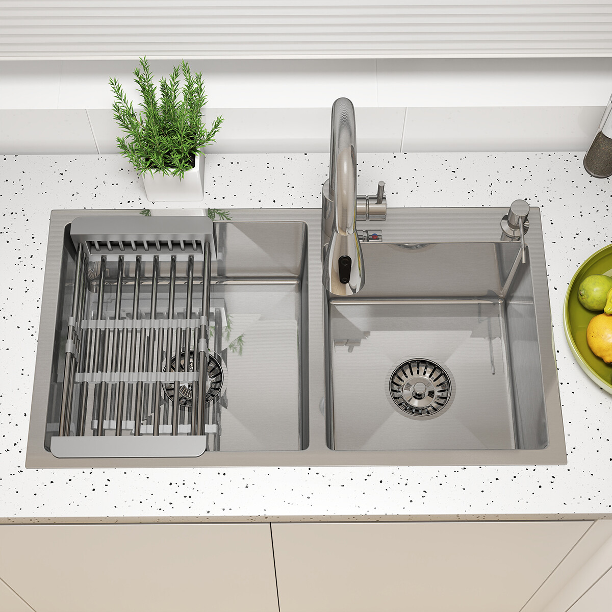 30"/32" Drop In Kitchen Sink Silver Stainless Steel Large Double Bowl Top Mount