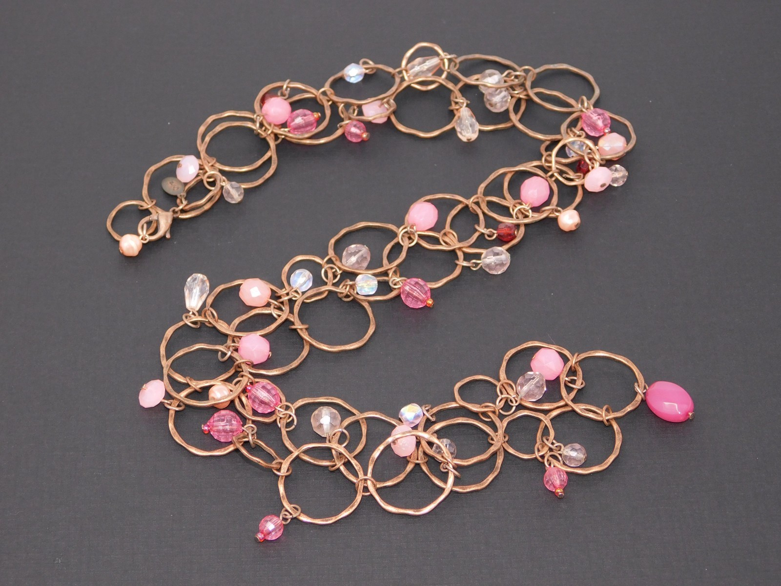 Vintage JOAN RIVERS Copper Tone Dangle Bead Circle Chain 39" Necklace