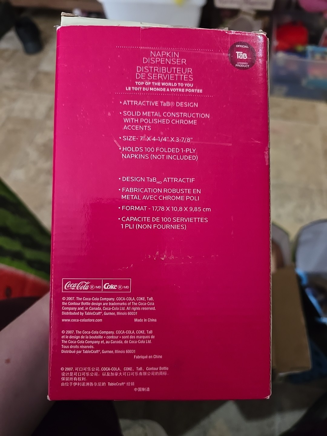 TAB Coca-Cola Retro Napkin Dispenser 2007 Metal Construction 7x4¼x3⅞" With Box