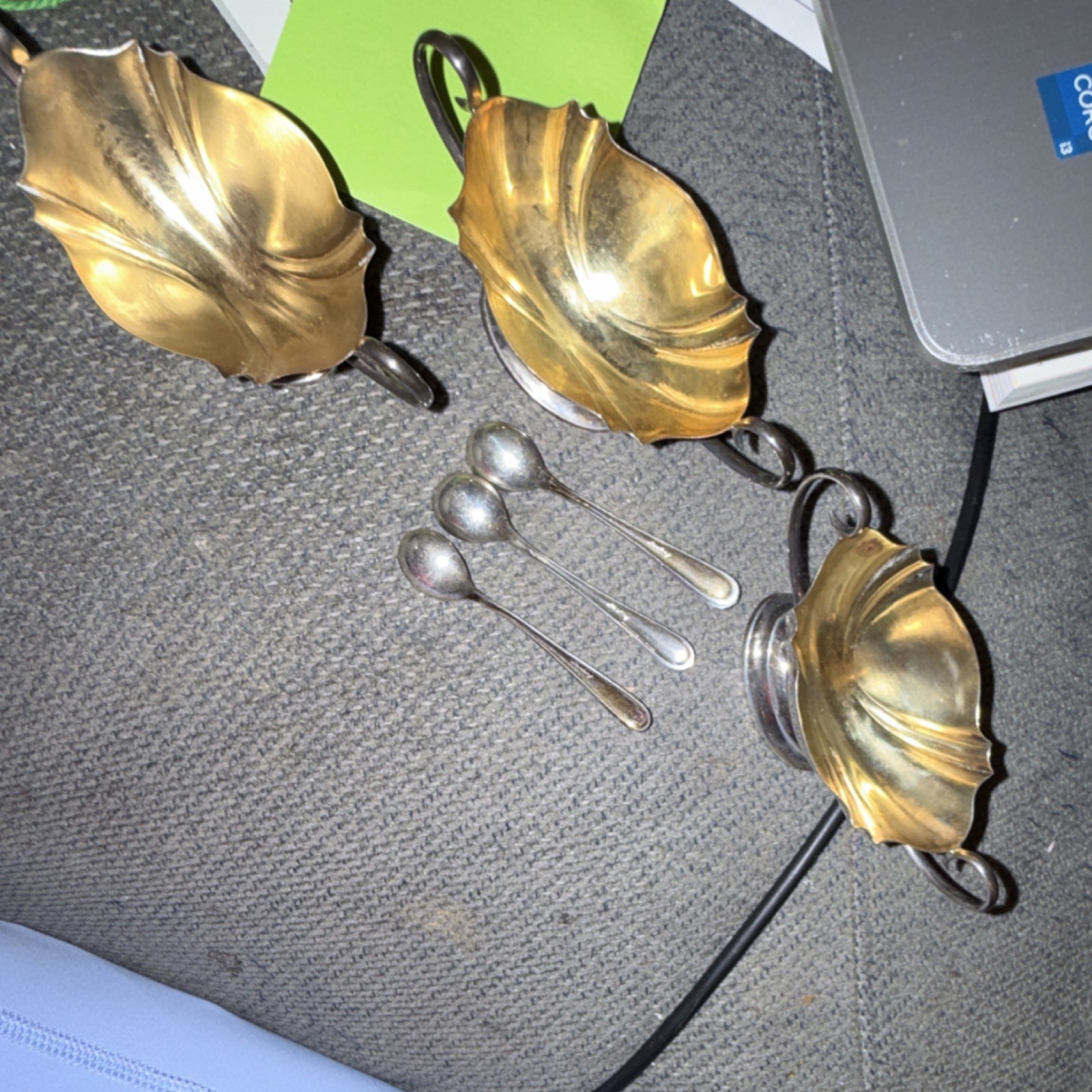 3 Antique Sterling Silver (.925) Salt Cellars with Spoons Set