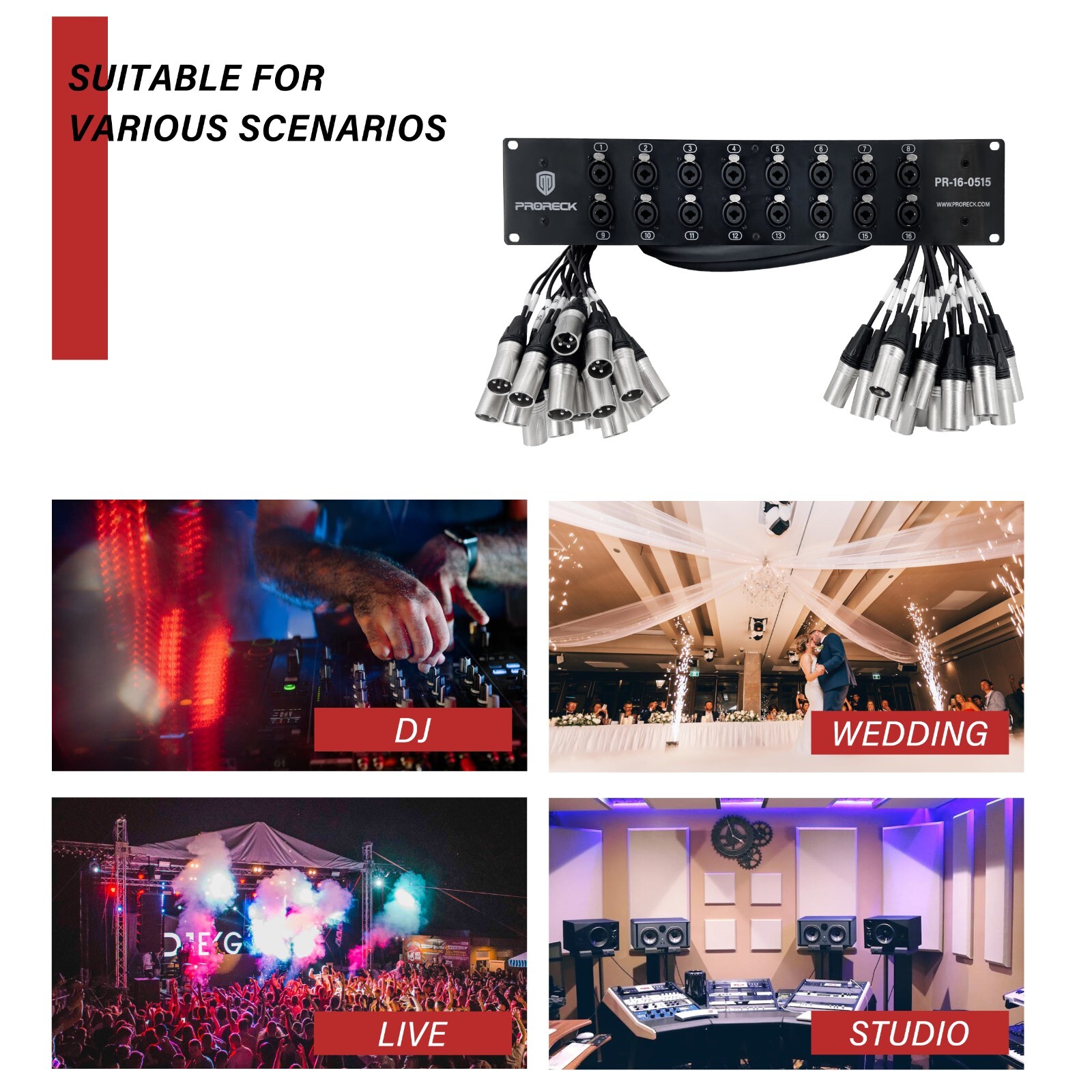 PRORECK 16-Channel Circuit Board Splitter Snake Cables XLR TRS Combo 5ft x 15ft