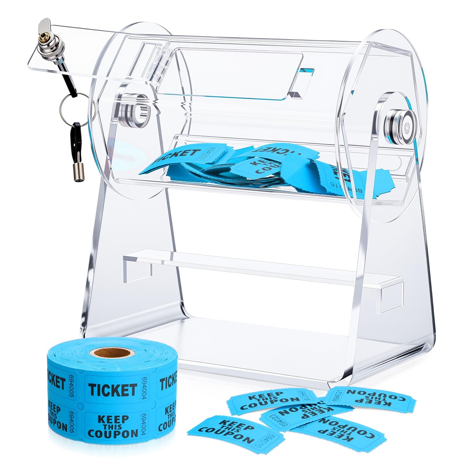 Acrylic Raffle Drum, Clear Raffle Ticket Box Drum Spinner Cage with 1000 Tick...