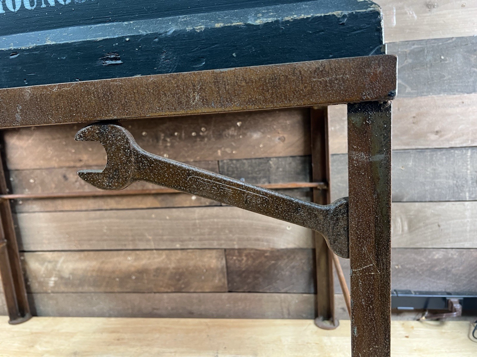 Vintage Large U.S. Steel Wooden Toolbox With Metal Base Stand