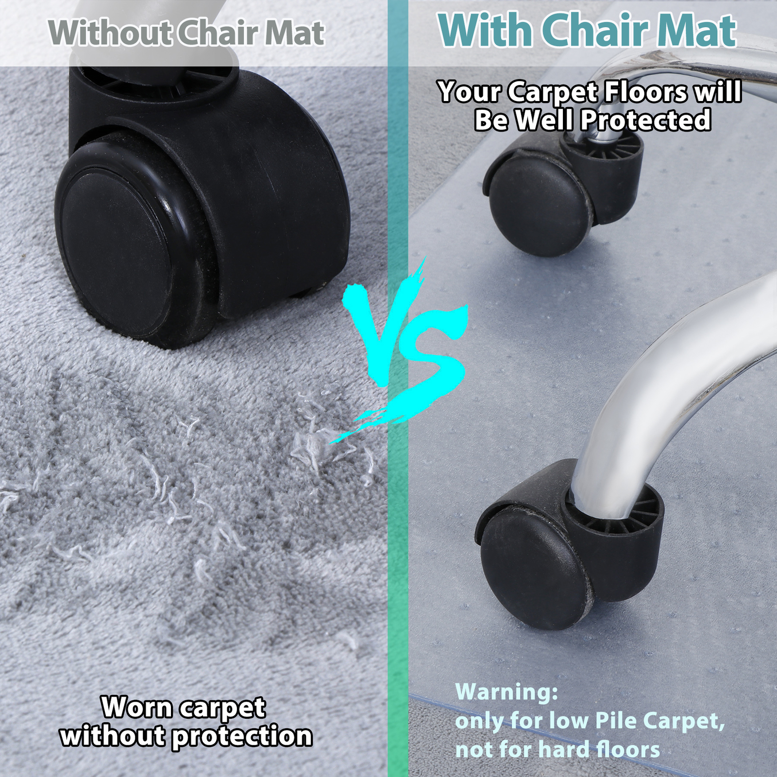 1/2/4/6PCS Office Chair Mat Anti-Slip for Hard/Carpet Floor 36 x 48"/46 x 60"