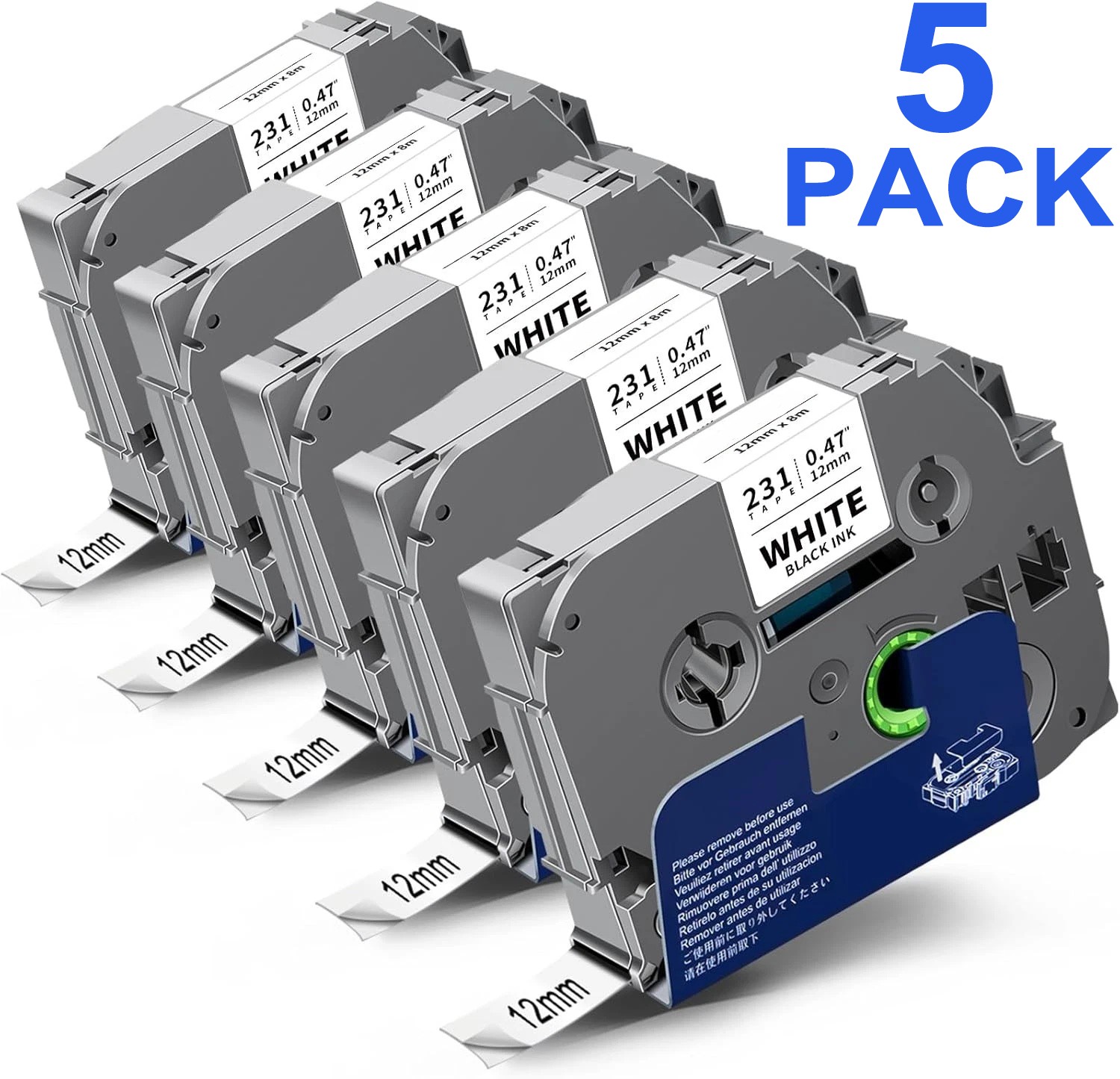 100PK For Brother P-Touch TZe-231 TZ231 12mm White Standard Laminated Label Tape