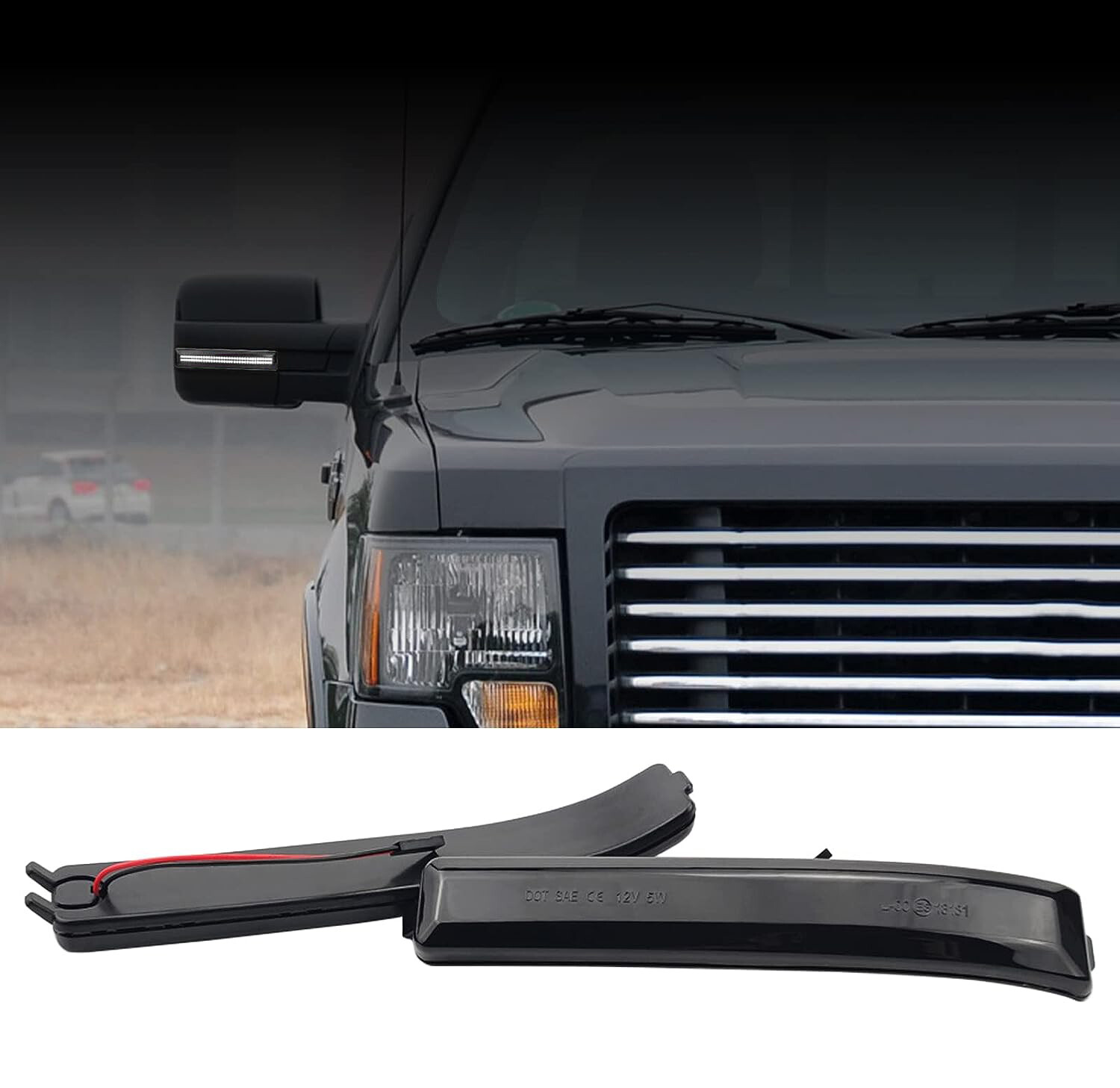 2X White LED Side Mirror Lamp Turn Signal Lights For 2009-2014 Ford F-150 Smoked