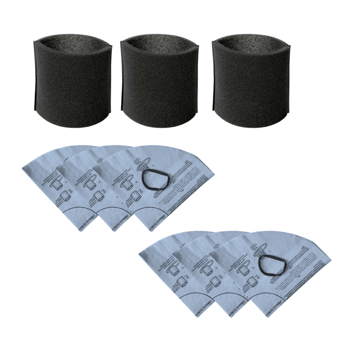 VacBagsUSA Filter Kit for Shop Vac 5+ Gallon Vacuums 3 Foam Filters 6 Dry Disc F
