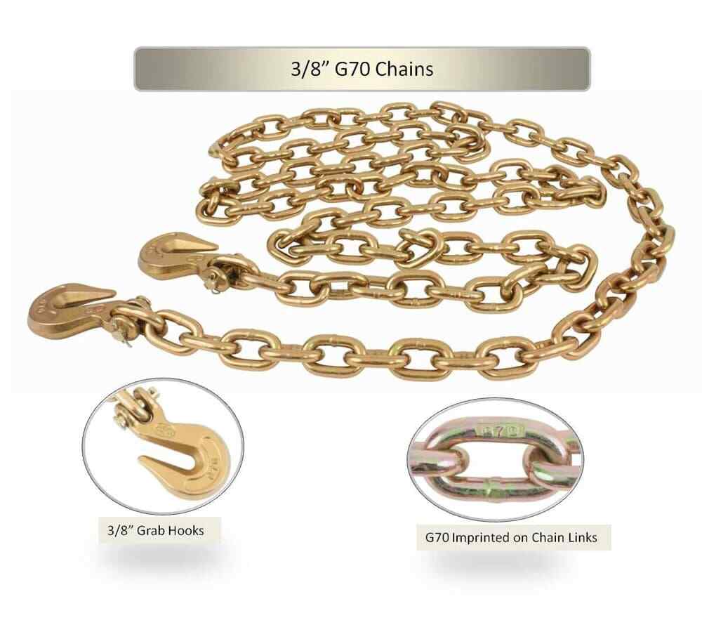 (2 Pack) 3/8" X 25' G70 Chain with grab hooks, WLL 6,600 lbs