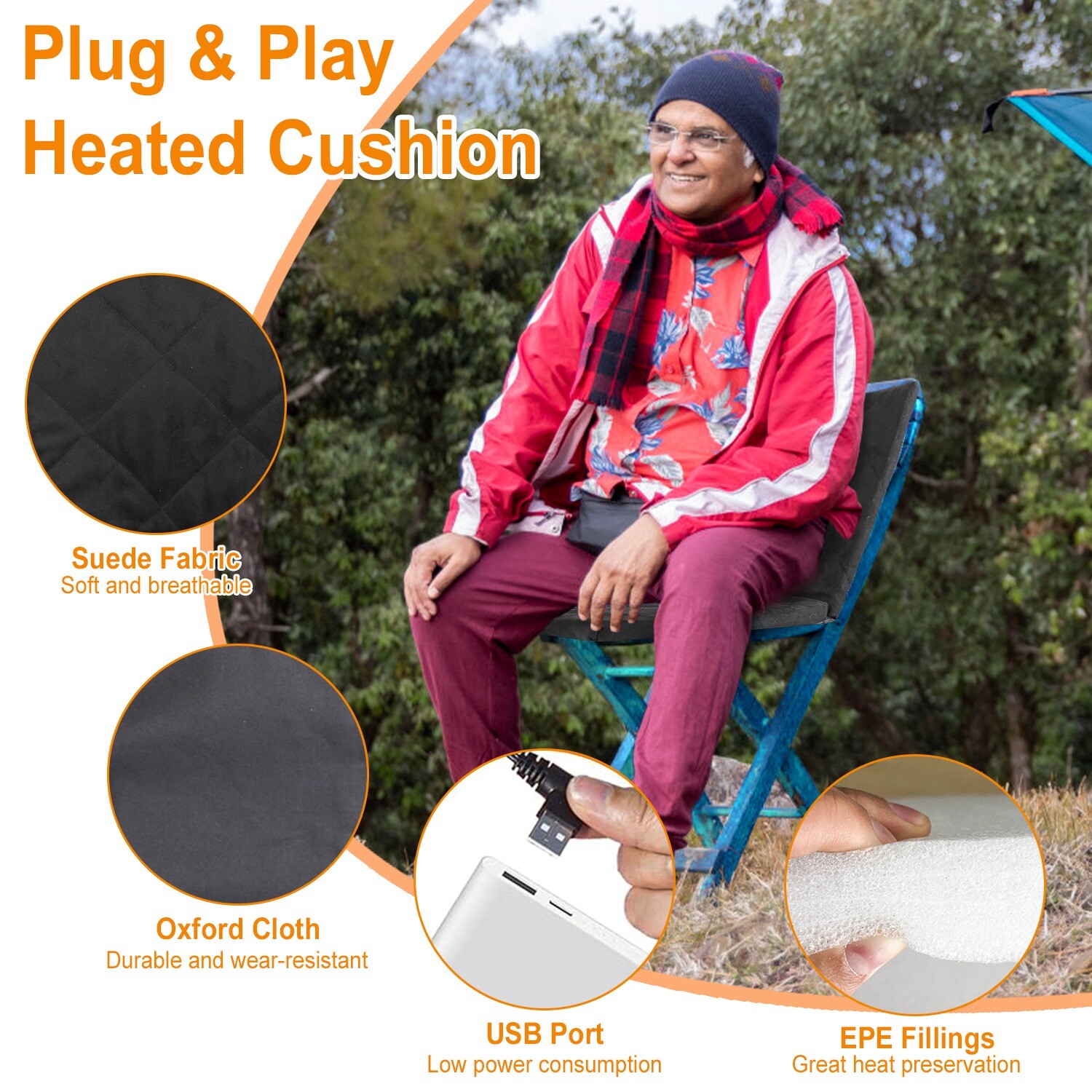 Car Heated Seat Cushion with 20000mAh Battery Pack Heating Pad Winter Heat Mat