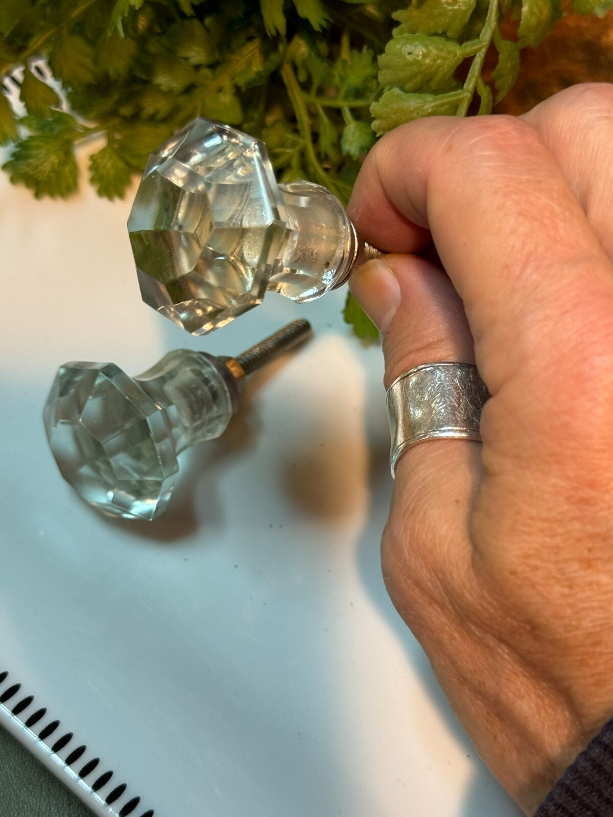 4 Antique Drawer Pull Handle Small Diamond Cut Clear Glass Cabinet Knob Hardware