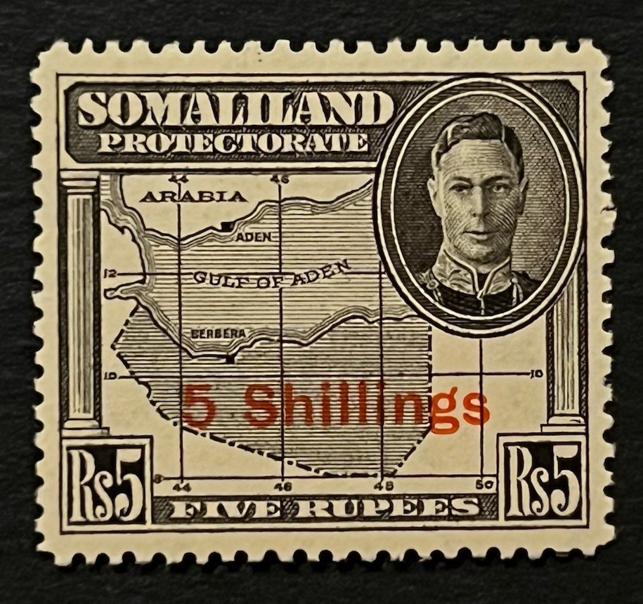 Travelstamps: 1942 Somaliland Stamps Sc #126 Sg 115 - 5sh on 5 Rupees KGVI MOGH