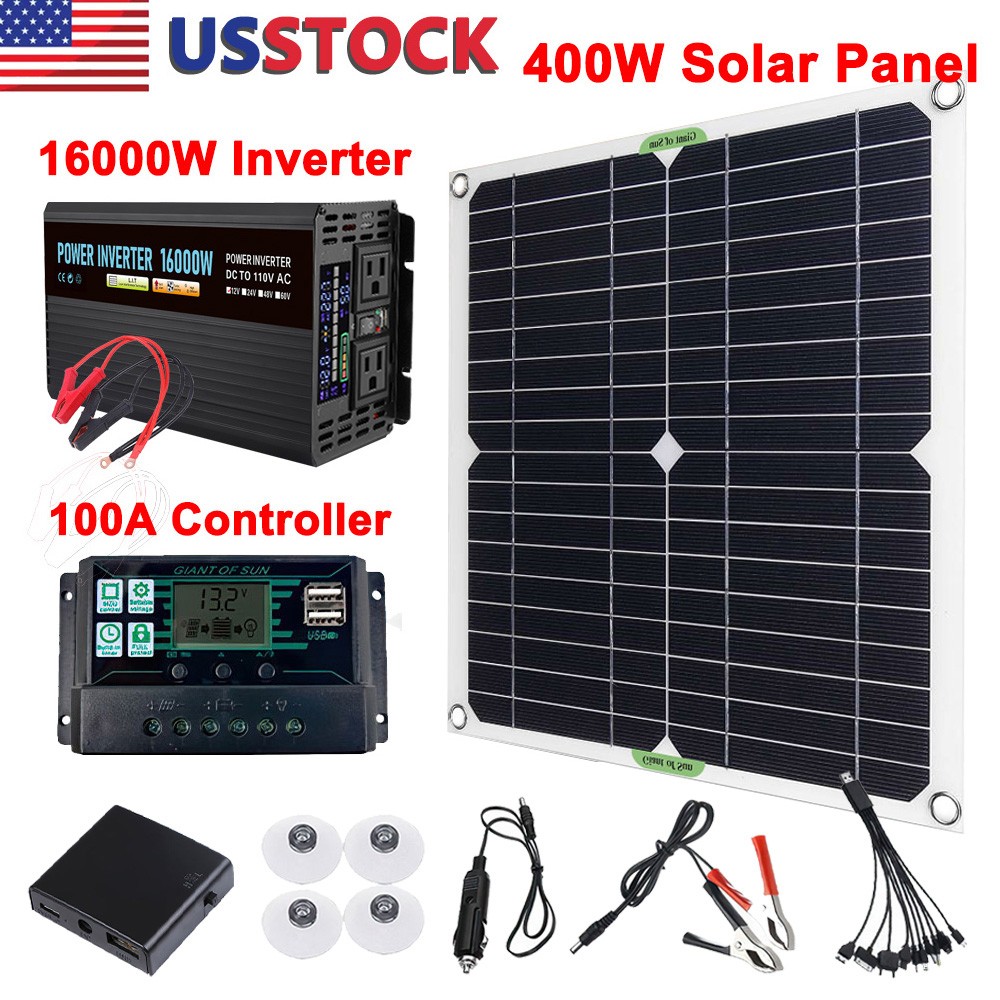 16000W Complete Solar Panel Kit Solar Power Generator 100A Home 110V Grid System