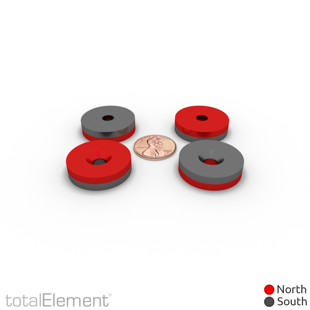 1 x 1/4 Inch Neodymium Rare Earth Countersunk Ring Magnets N52 (4 Pack)