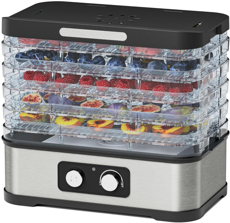 Deshidratador 250W 5 Bandejas Apilables Temp Control 72H Fruta Carne, Nuevo