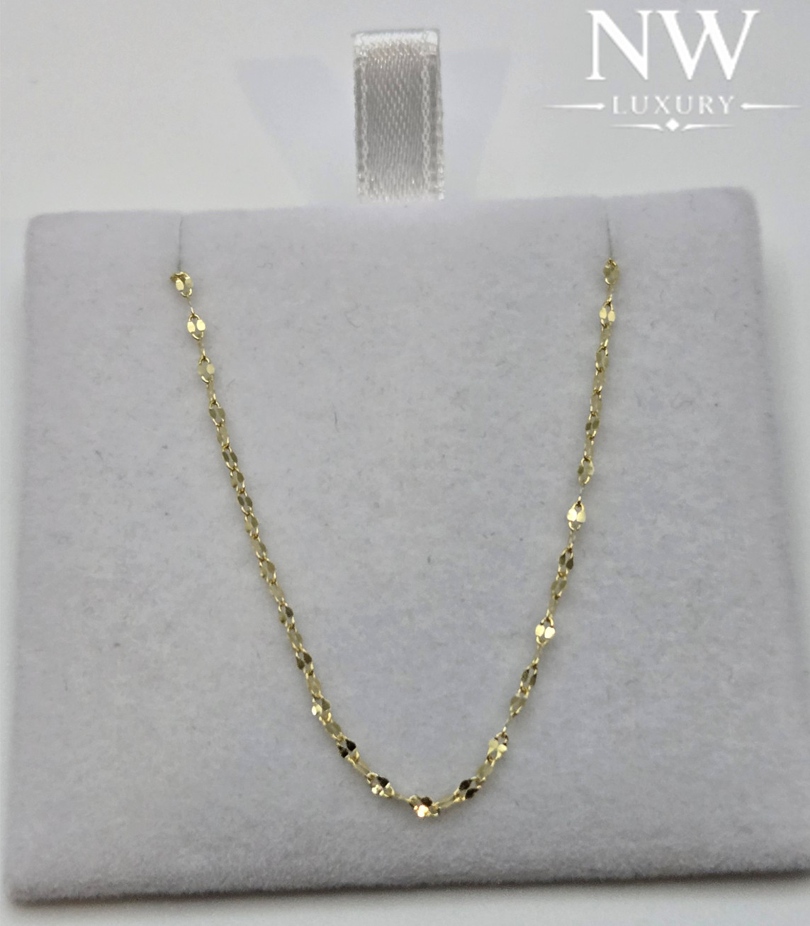 10k Solid Yellow Gold Mirror Link 1.5mm Chain Bracelet, 7 inches Italy