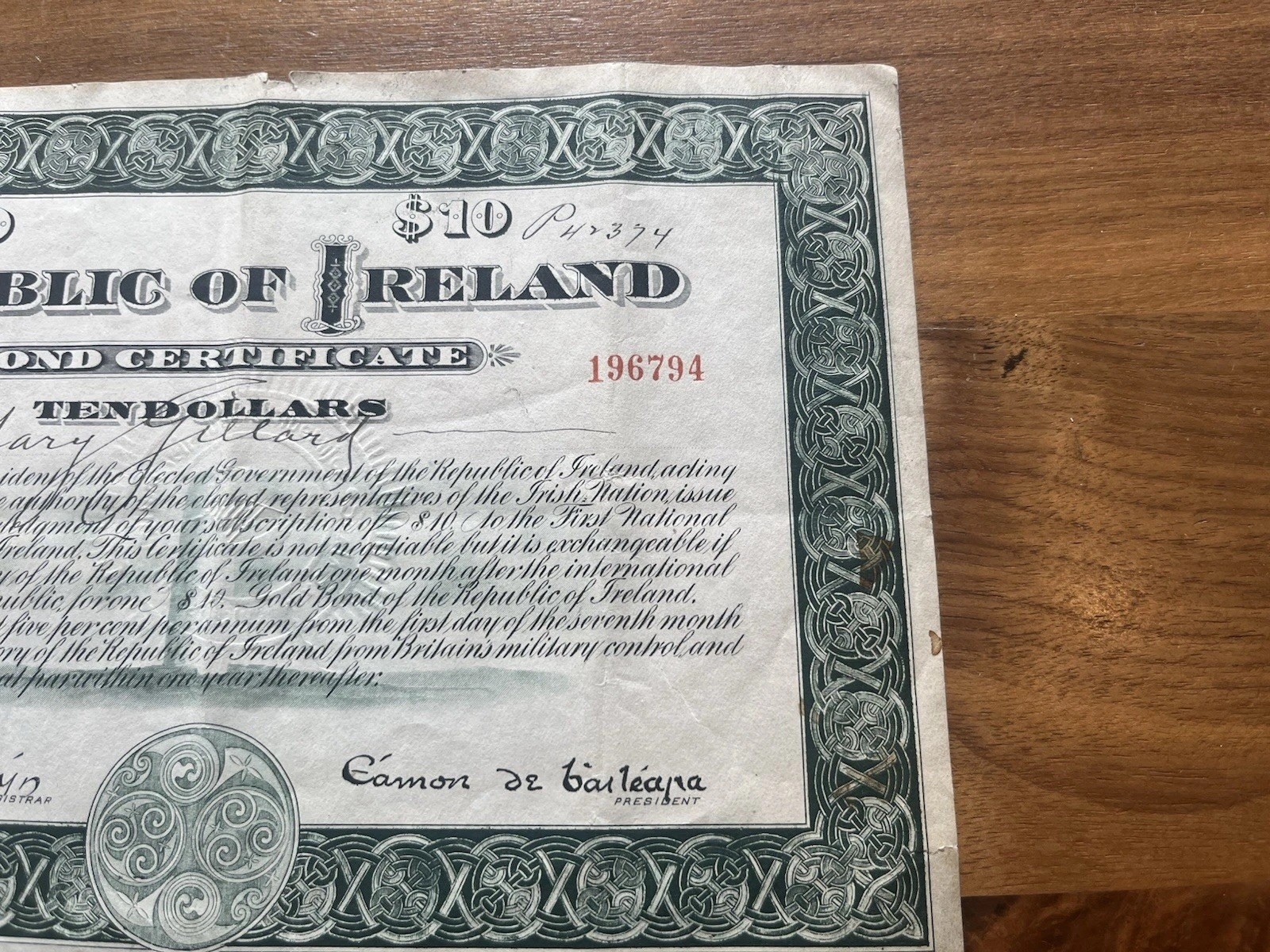 Republic Of Ireland 1920 $10 Bond