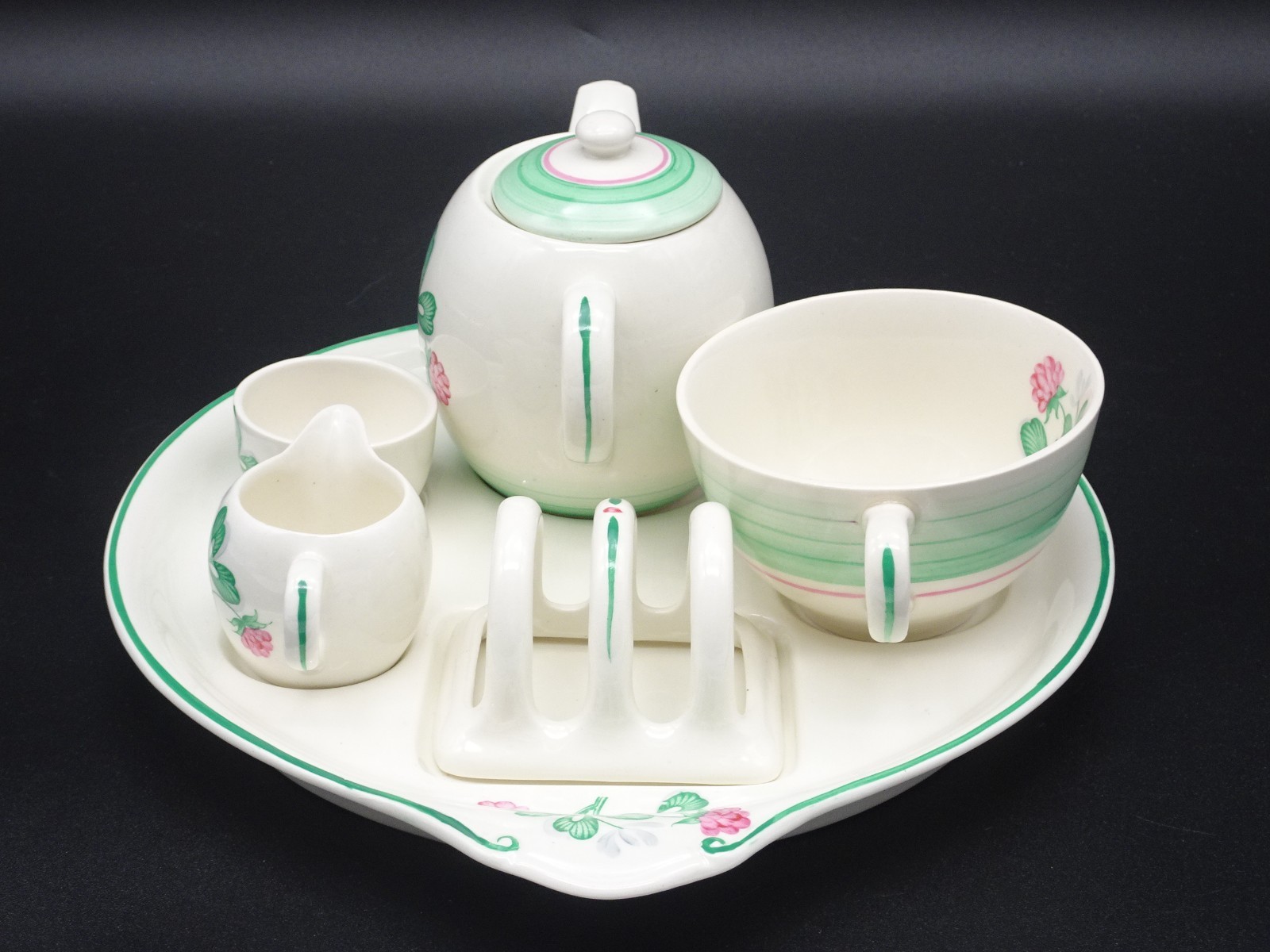 VINTAGE GRAY'S POTTERY SHAMROCK CLOVER LEAF 6 PC. BREAKFAST SET STOKE-ON-TRENT