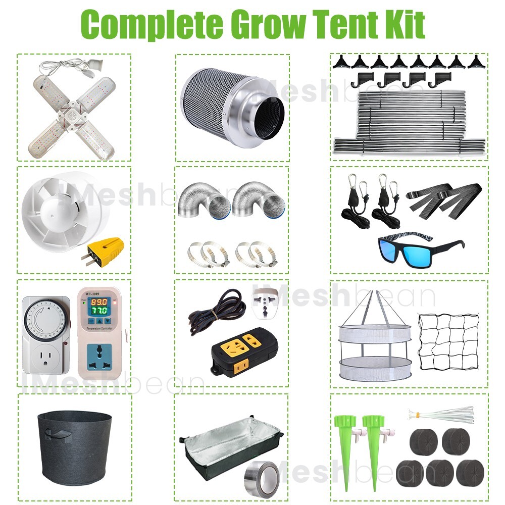 48"x48"x80" Complete Grow Tent Kit w/LED Full Spectrum Grow Light+Air Filter Kit