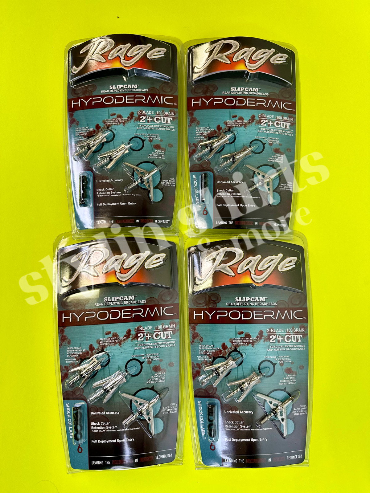 4 packs RAGE Slipcam HYPODERMIC 2" cut mechanical 2 blade broadheads 100 grain