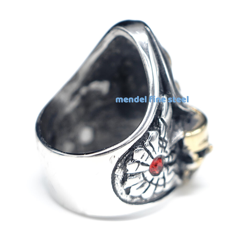 MENDEL Gothic Mens Gold Plated Biker Skull Clown Ring Stainless Steel Size 8-15