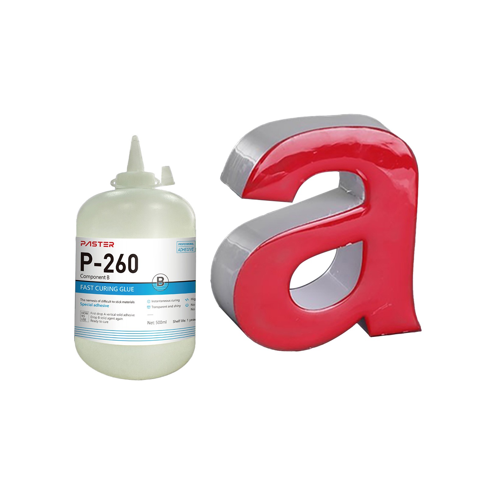 FAST CURING GLUE P-260A x10 + P-260B x10 High Strength for Channel Letter 500ml