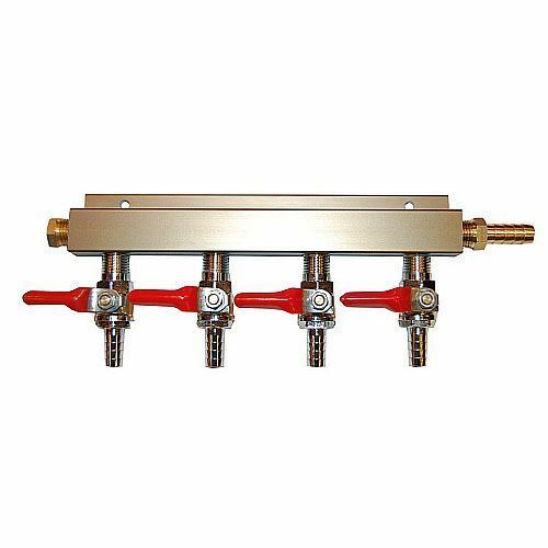 4 Way CO2 Distribution Block Manifold with 1/4" Barbs - Draft Beer Dispense Keg
