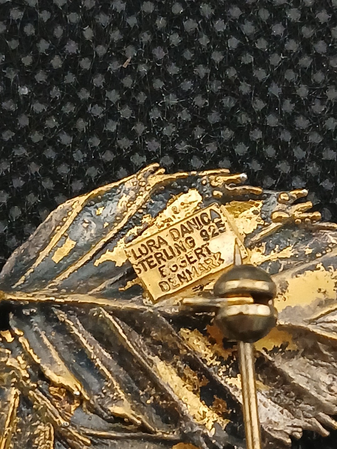 1953 24k gold vermil 925 sterling Flora Danica Danish Botanical leaves brooch