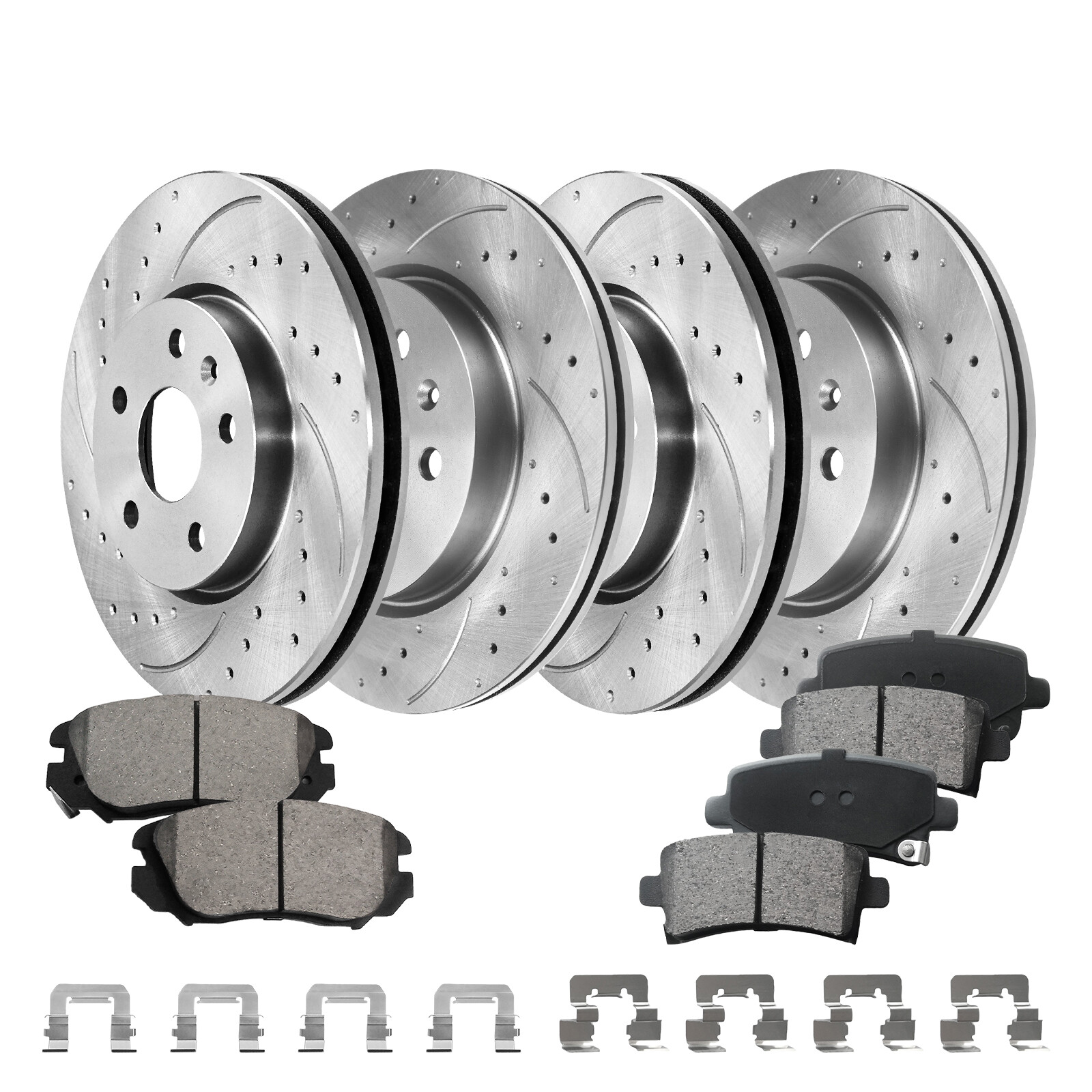 Front Rear Drilled Brake Rotors + Ceramic Brake Pads For 2014-2020 Chevy Impala