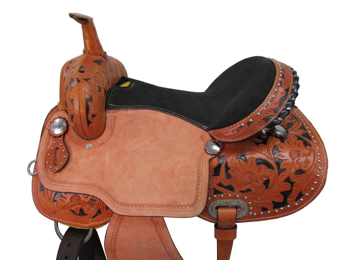 GAITED HORSE WESTERN SADDLE PLEASURE TRAIL BLACK TOOLED USED LEATHER 15 16 17