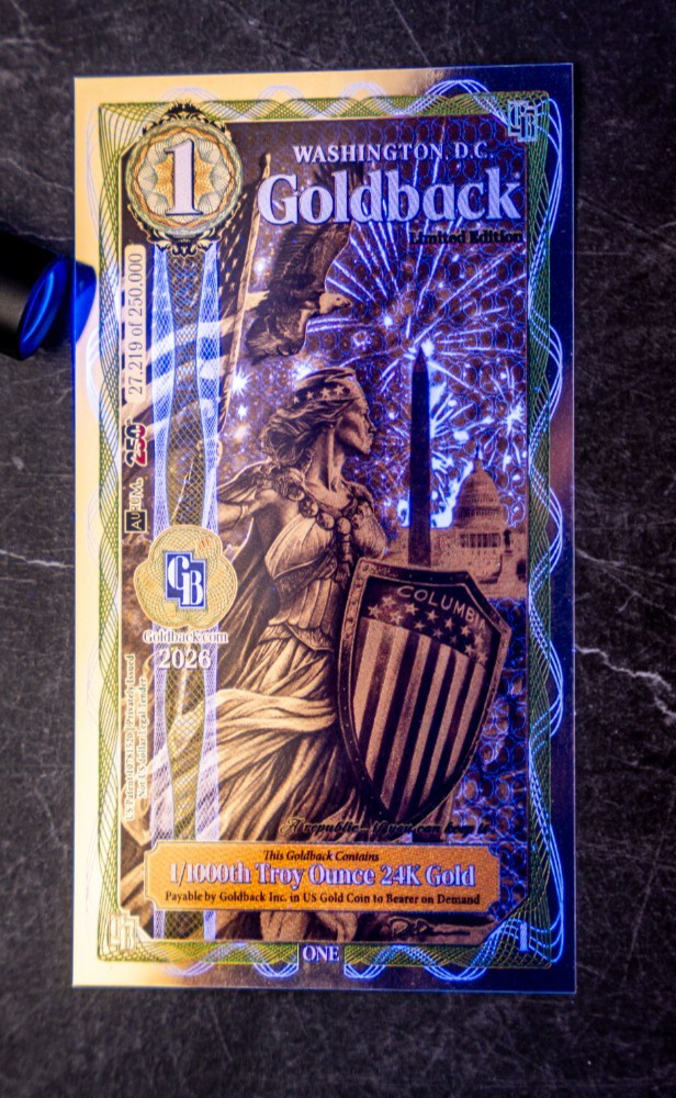 1 WASHINGTON DC Goldback Aurum Gold Foil Note 1/1000 oz 24kt .999 Fine GOLD