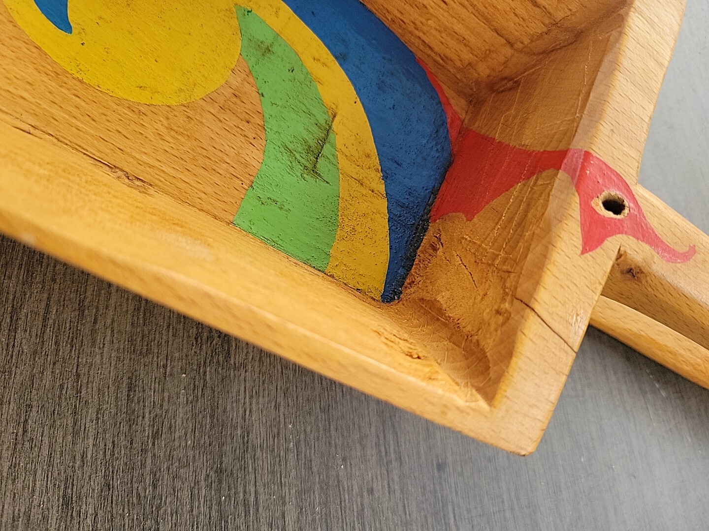 Vtg Folk Art Wooden Tole Grain Flour Scoop Painted Primitive Farm Core READ