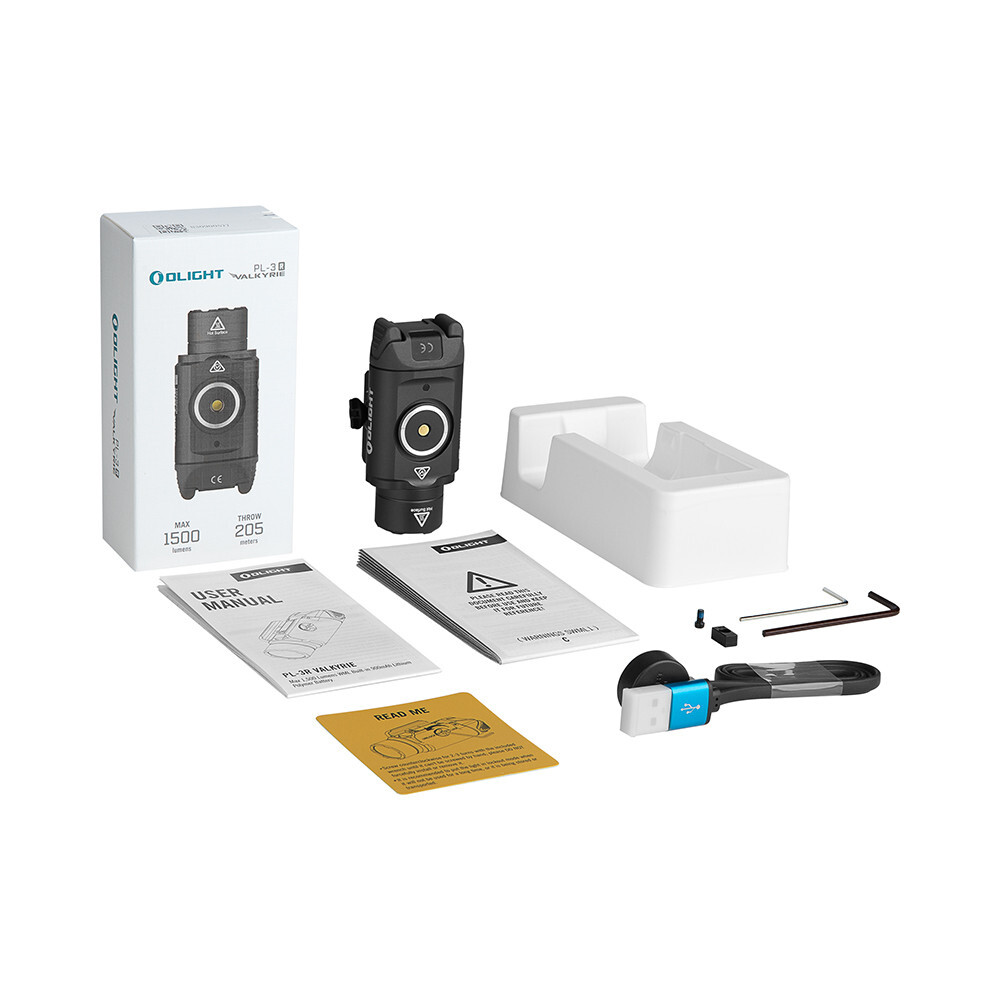 Olight PL-3R Valkyrie Rechargeable Rail Mounted Light, Black, 1500 Lumens, 205 M