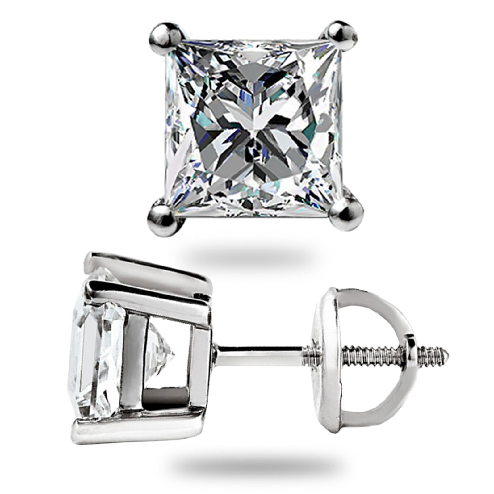 3 Ct Princess Cut FL/D GRA Real Moissanite Stud Earrings 14K White Gold 6.5 Gift